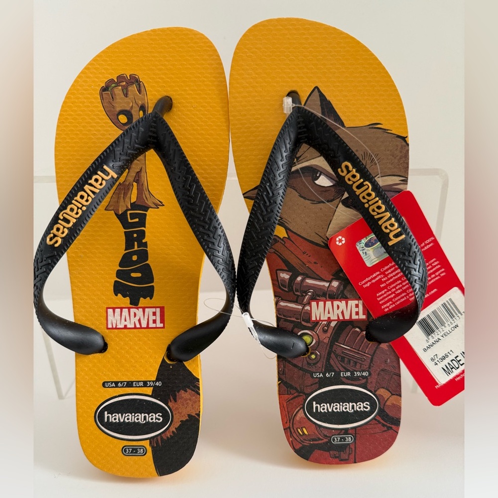 NWT Havaianas Guardians of the Galaxy Rocket Groot Flip Flops, Size 39/40